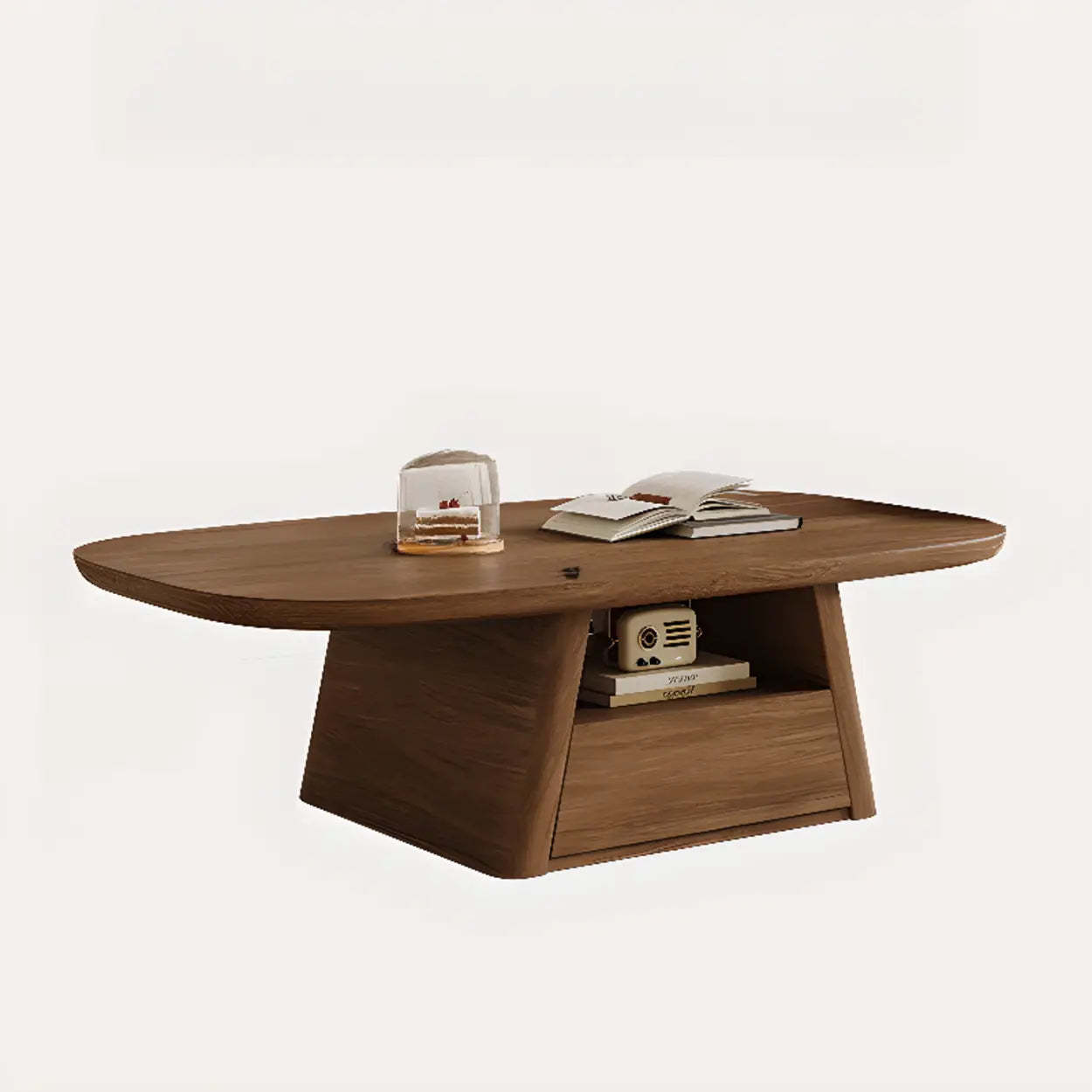 Modern rectangular drawer wood coffee tables — 51" L x 27.5" W x 14" H / Solid Wood / Pedestal