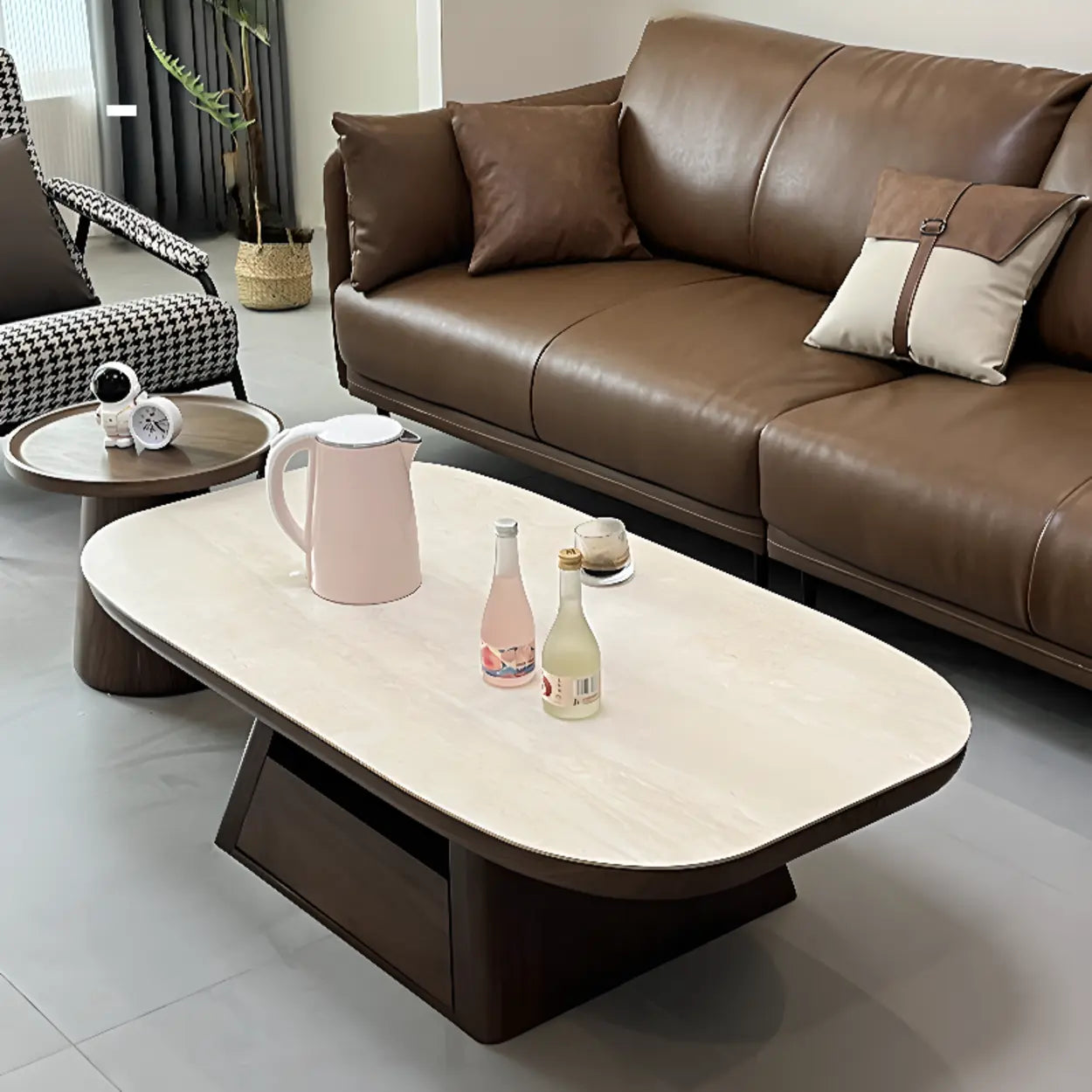Beige Wood Rectangular Nesting Coffee Table with Drawer