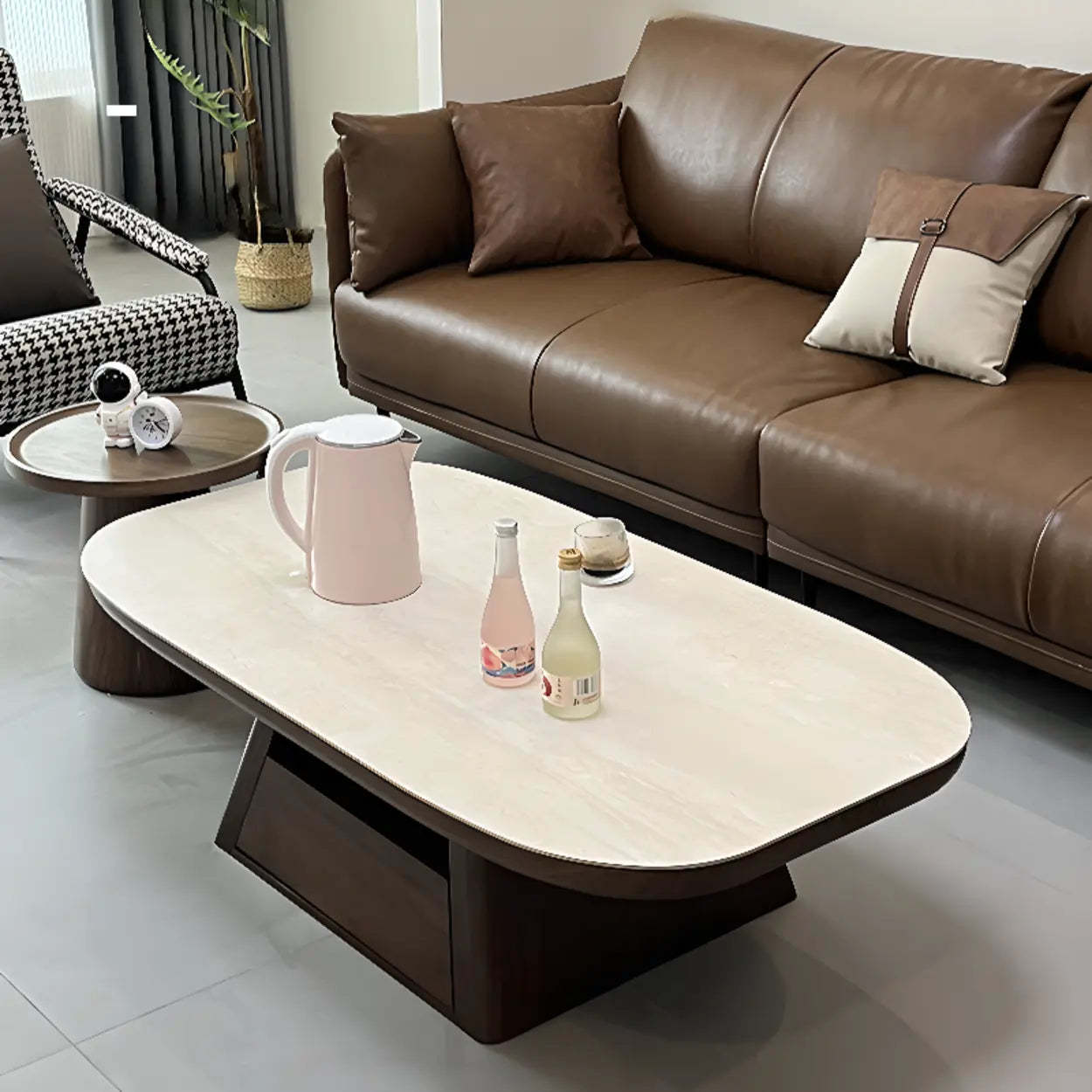 Beige Wood Rectangular Nesting Coffee Table with Drawer