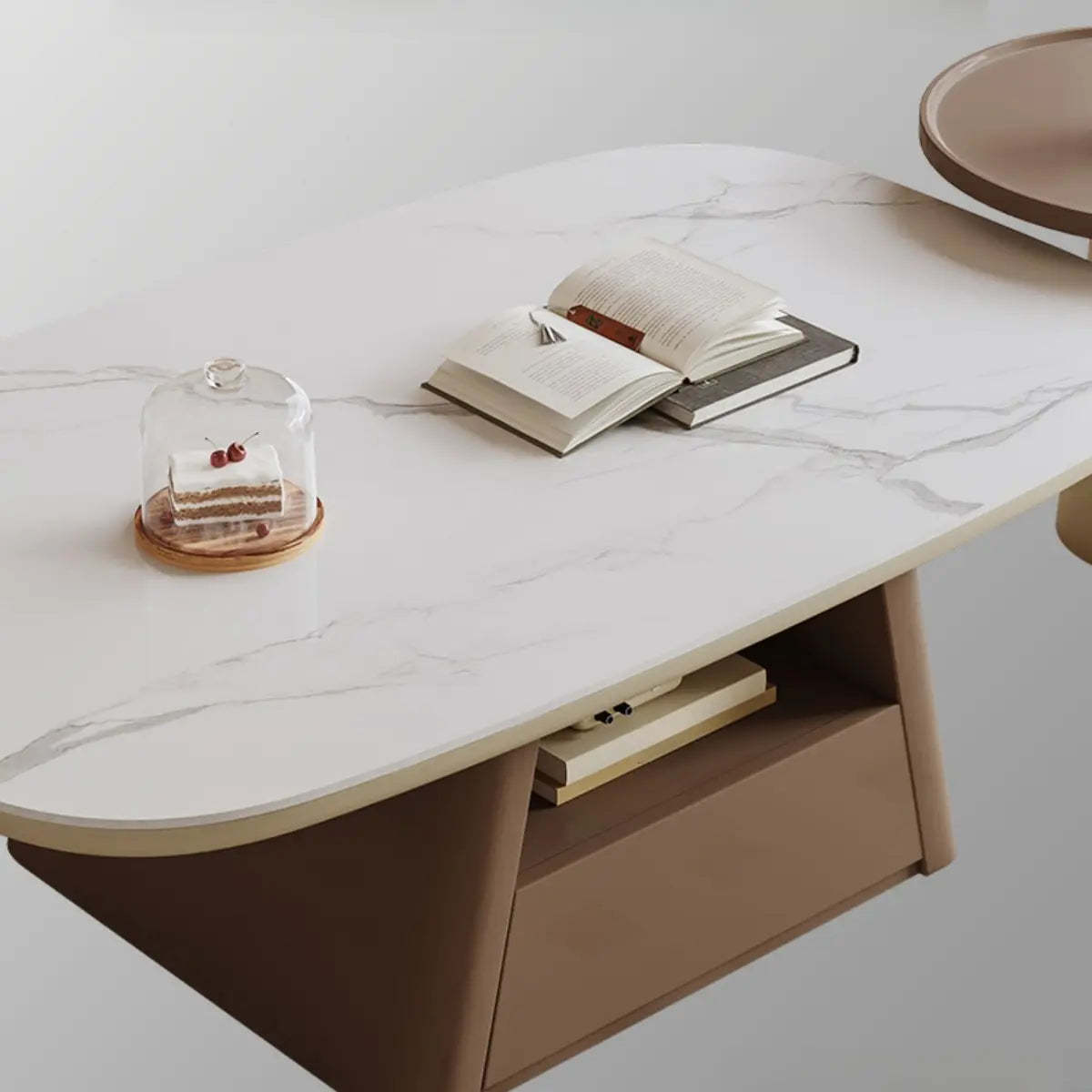Beige Wood Block-Base Nesting Coffee Table