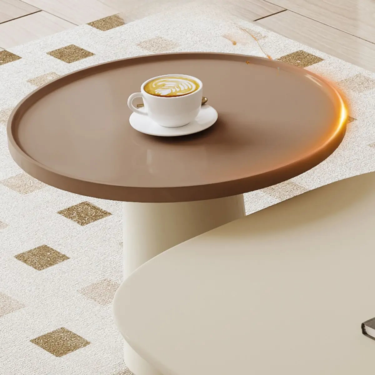 Beige Wood Block-Base Nesting Coffee Table