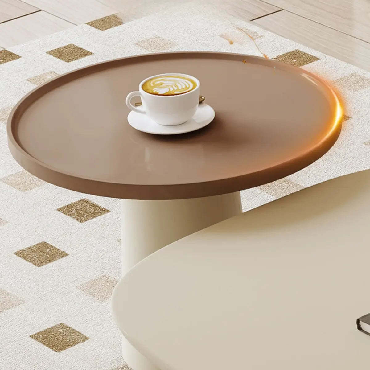 Beige Wood Block-Base Nesting Coffee Table