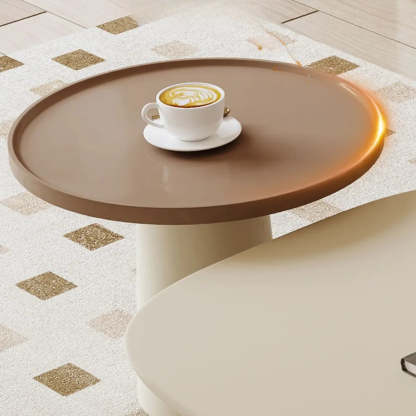 Beige Wood Block-Base Nesting Coffee Table