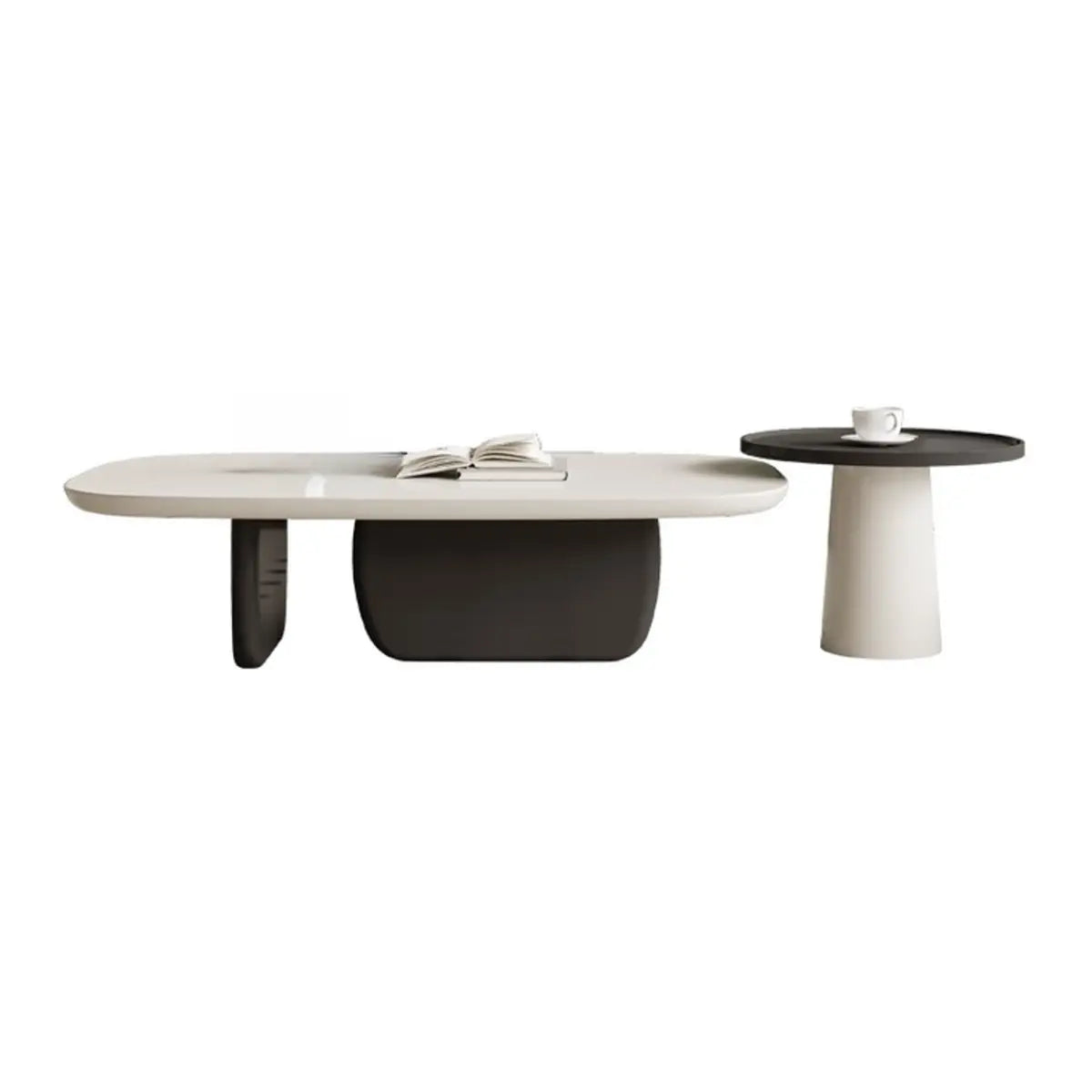 Beige Wood Block-Base Nesting Coffee Table