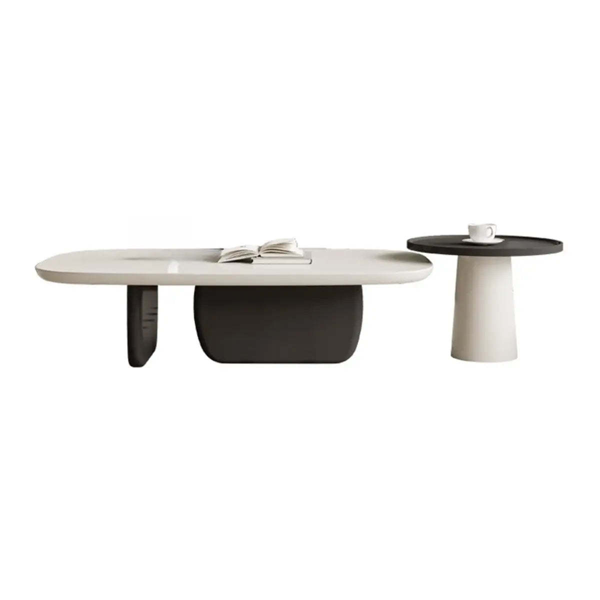 Beige Wood Block-Base Nesting Coffee Table