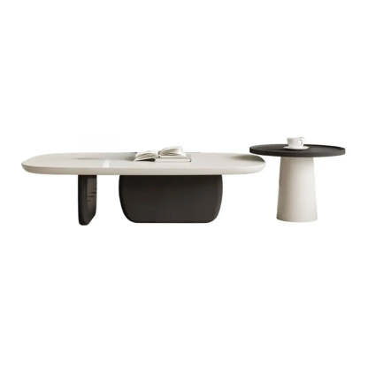 Beige Wood Block-Base Nesting Coffee Table