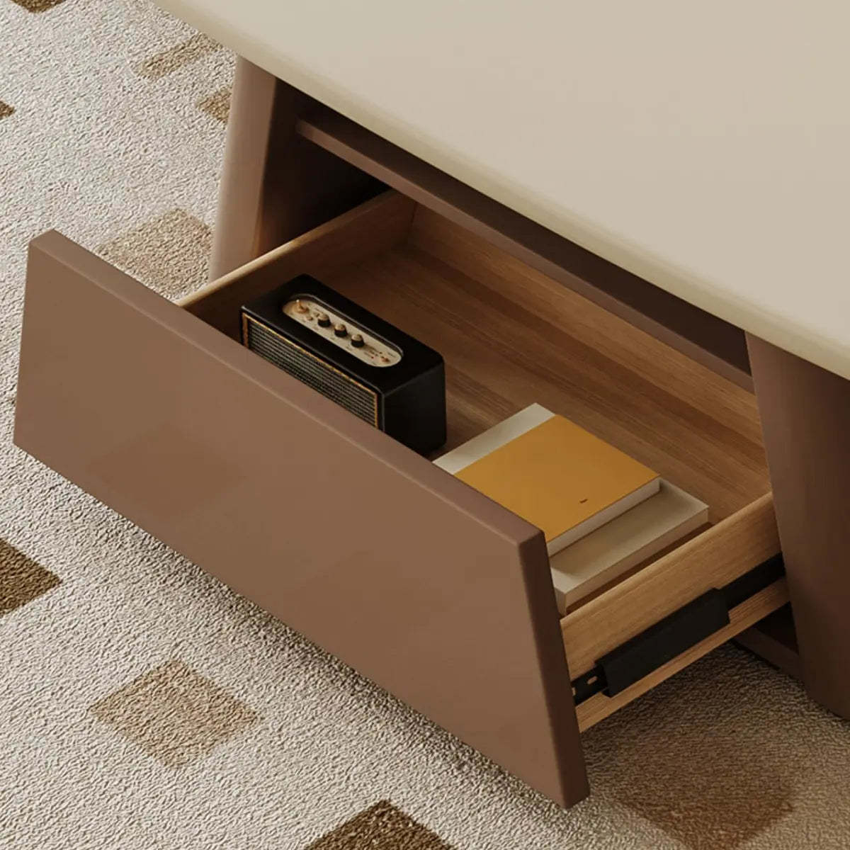 Beige Wood Block-Base Nesting Coffee Table