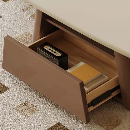 Beige Wood Block-Base Nesting Coffee Table