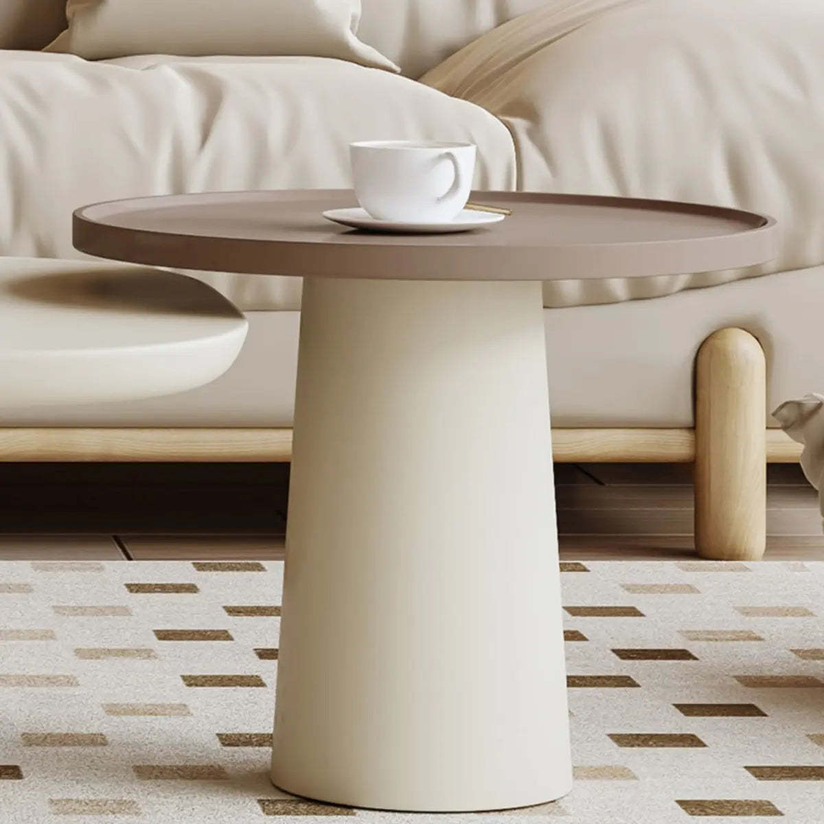 Beige Wood Block-Base Nesting Coffee Table