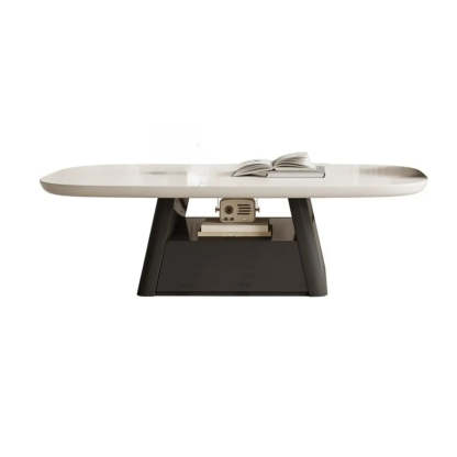 Beige Wood Block-Base Nesting Coffee Table