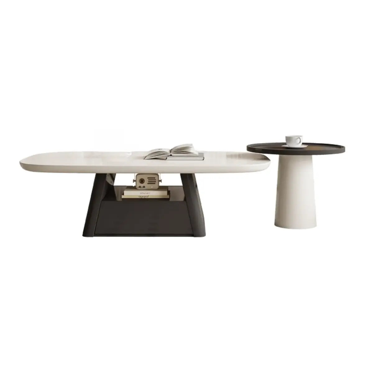 Beige Wood Block-Base Nesting Coffee Table
