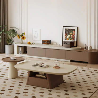 Beige Wood Block-Base Nesting Coffee Table — Black-White