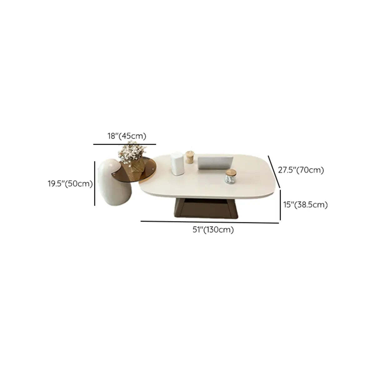 Beige Wood Block-Base Nesting Coffee Table