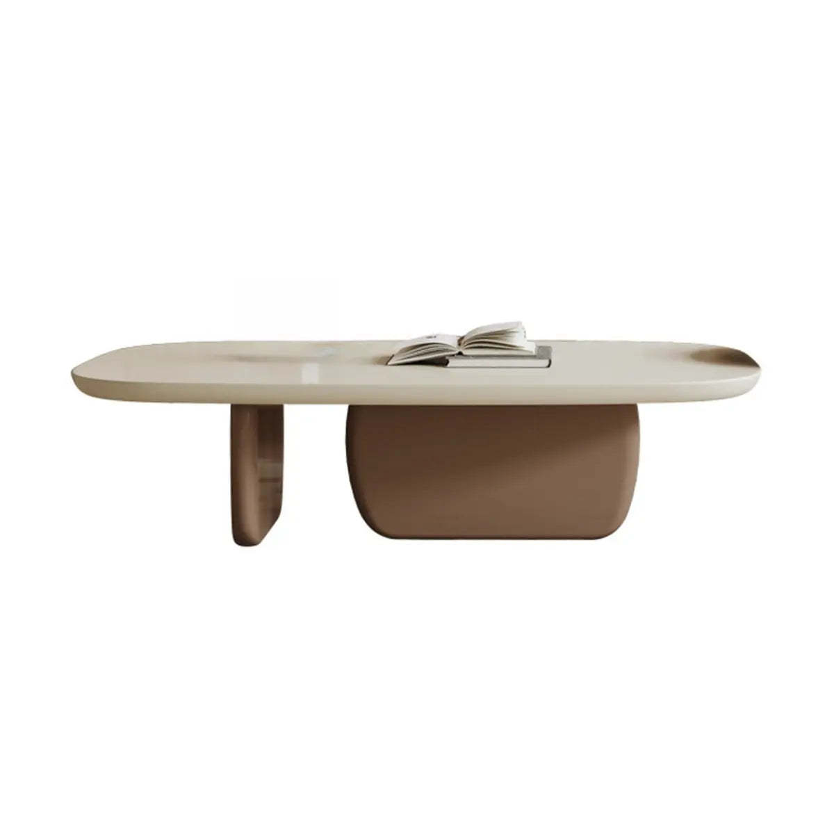 Beige Wood Block-Base Nesting Coffee Table — Khaki/ Brown