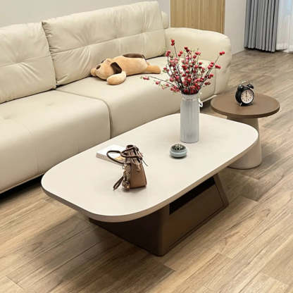 Beige Wood Block-Base Nesting Coffee Table — Khaki/ Brown