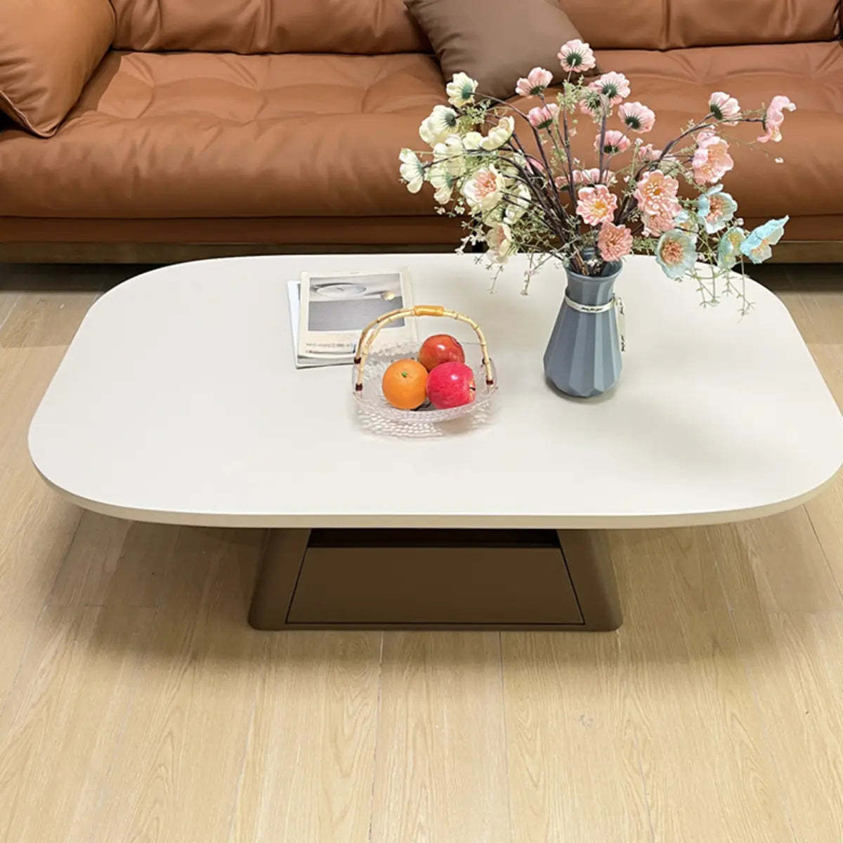 Beige Wood Block-Base Nesting Coffee Table — Black-White