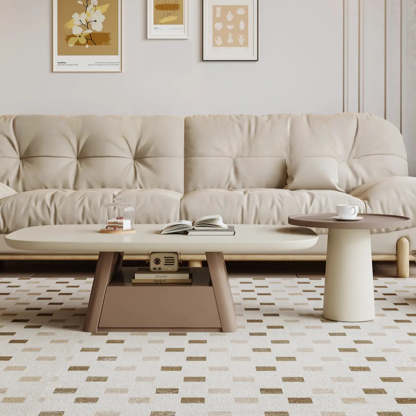Beige Wood Block-Base Nesting Coffee Table — Khaki/ Brown