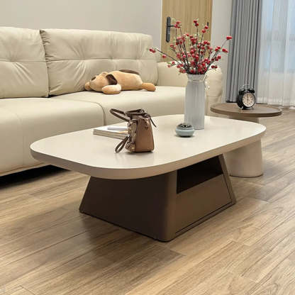Beige Wood Block-Base Nesting Coffee Table — Black-White