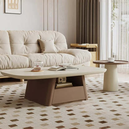 Beige Wood Block-Base Nesting Coffee Table — Khaki/ Brown