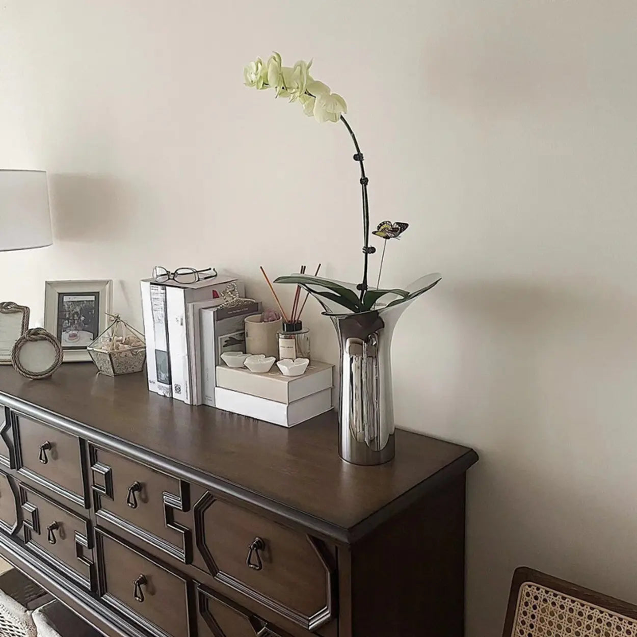 Dark Birch Wood Console Table with Floor Shelf