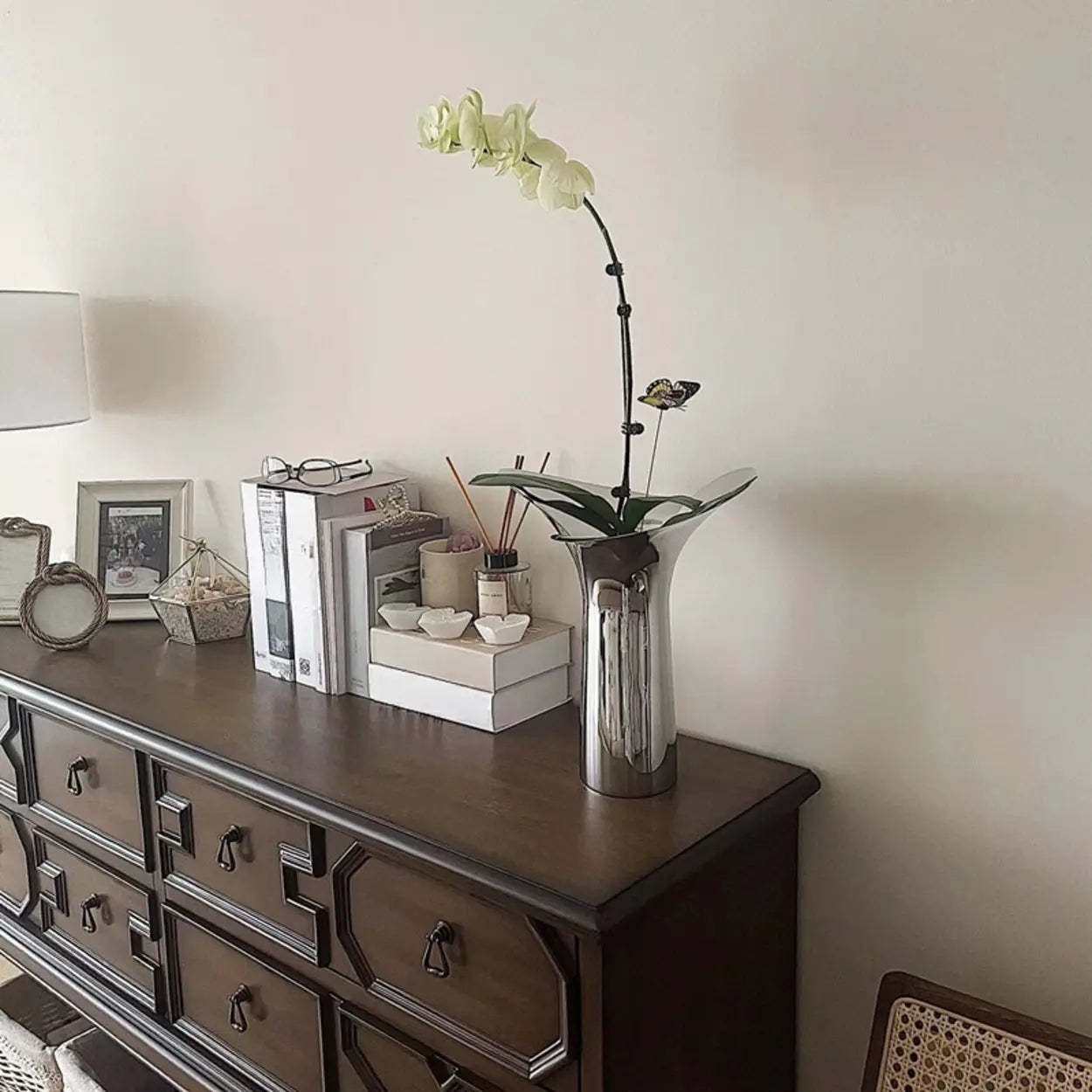 Dark Birch Wood Console Table with Floor Shelf