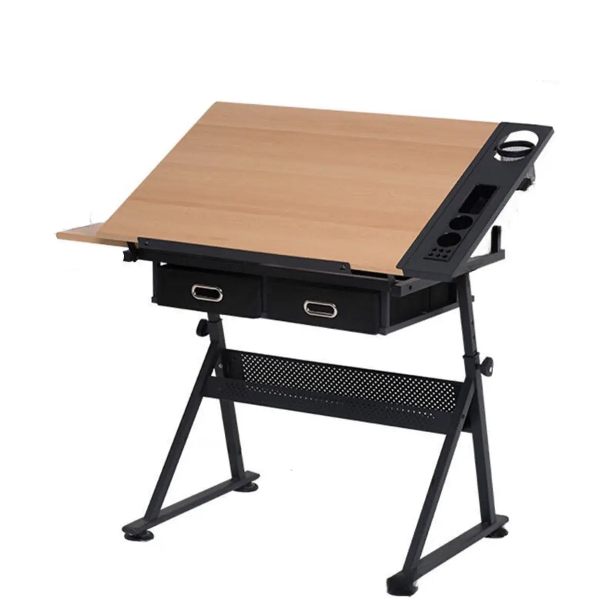 Black Adjustable Glass Drafting Desk with Storage
