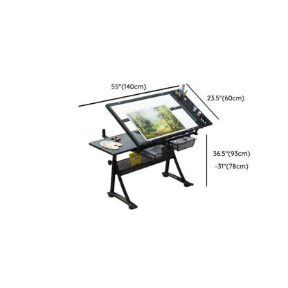 Black Adjustable Glass Drafting Desk with Storage