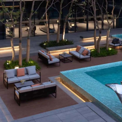 Black Aluminum Alloy Rectangular Outdoor Coffee Table