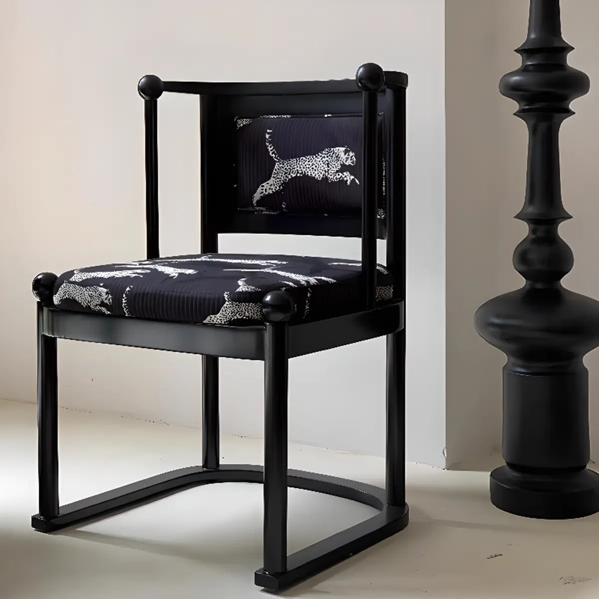 Black Art Deco Square Wood Arm Dining Chair