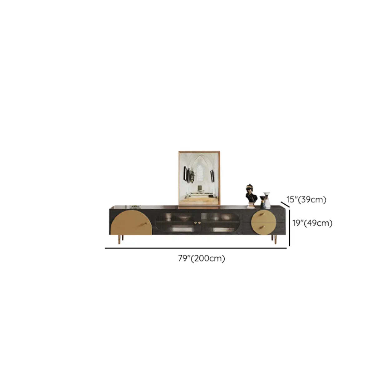 Black Ash Wood Rectangular TV Stand with Drawers