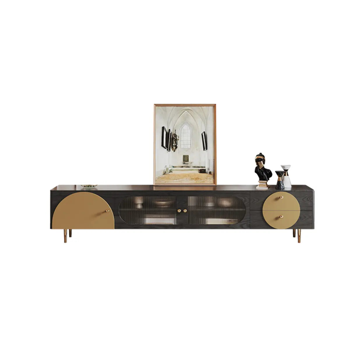 Black wood ash rectangular tv stands - modern — 71" L x 15" W x 19" H