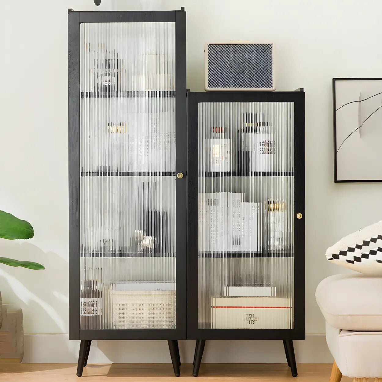 Black Bamboo Rectangular Tall Curio Display Cabinet — Door Not Included