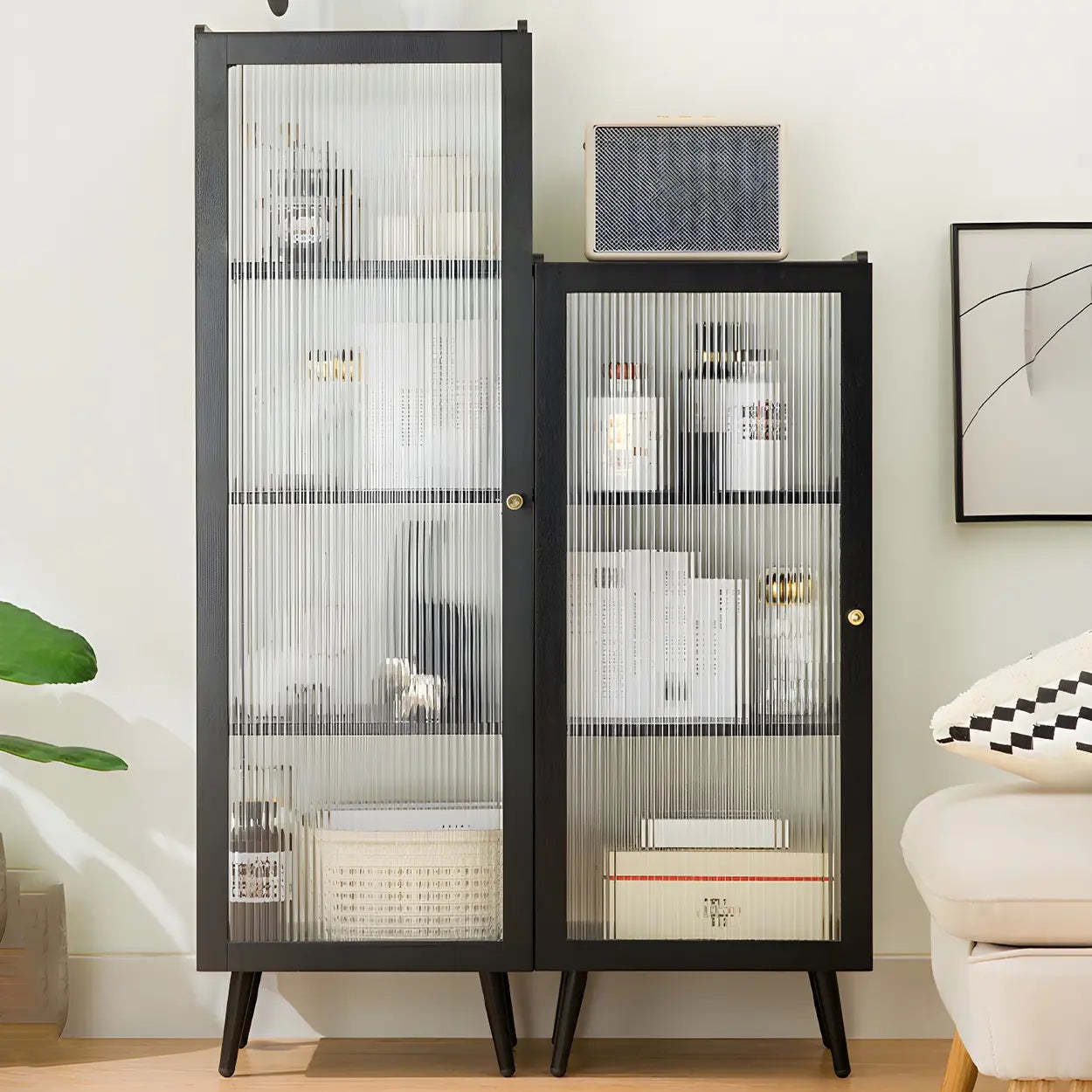 Black Bamboo Rectangular Tall Curio Display Cabinet — Door Not Included
