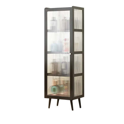 Black Bamboo Rectangular Tall Curio Display Cabinet