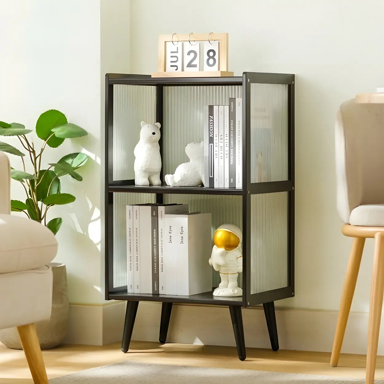 Black Bamboo Rectangular Tall Curio Display Cabinet