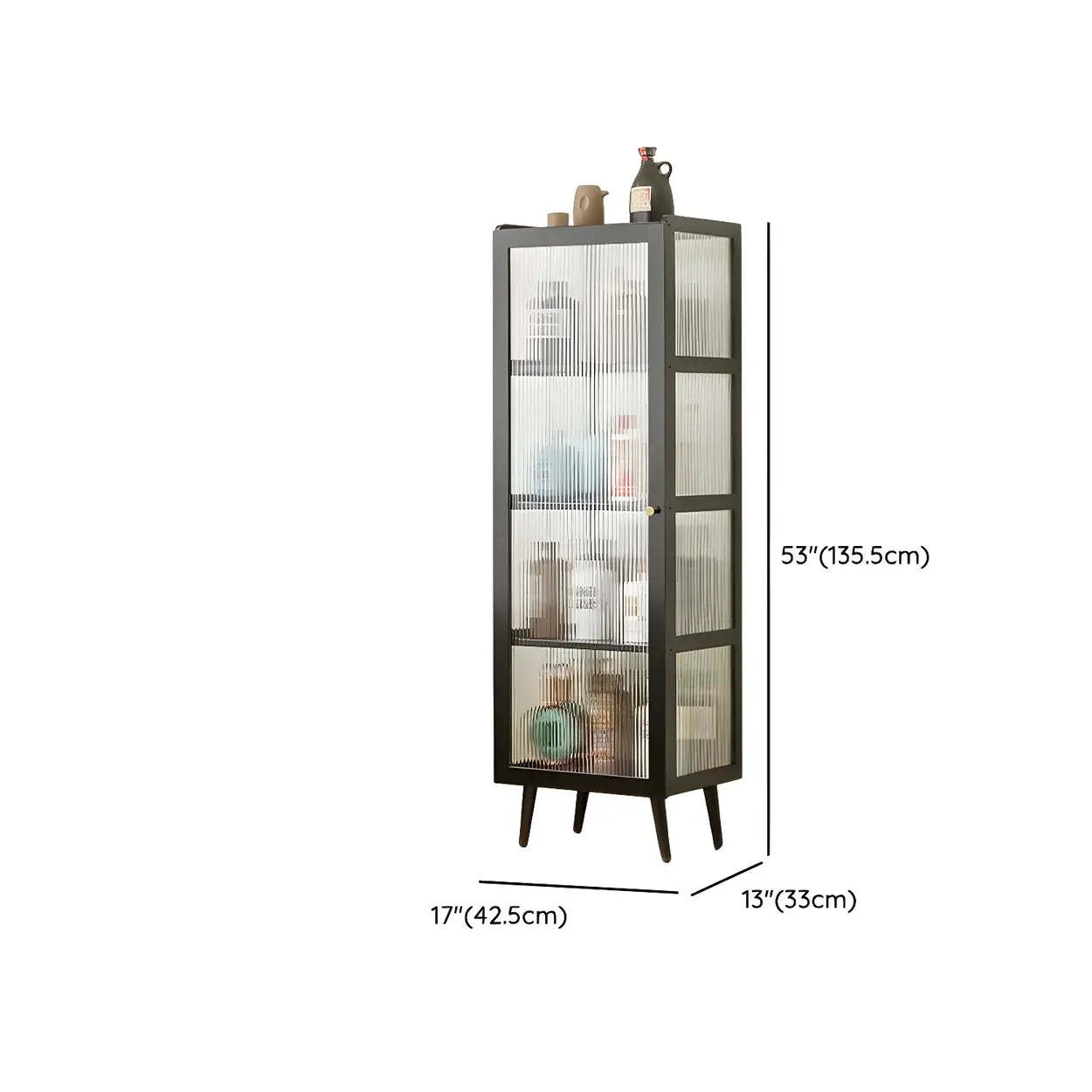 Black Bamboo Rectangular Tall Curio Display Cabinet