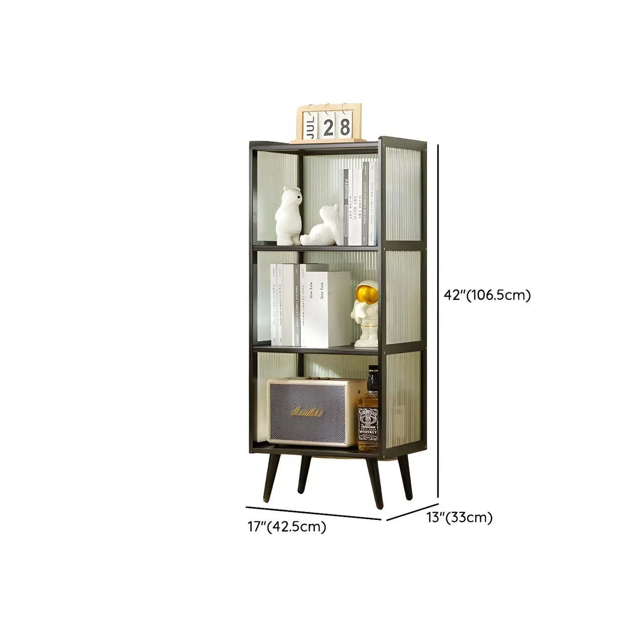 Black Bamboo Rectangular Tall Curio Display Cabinet