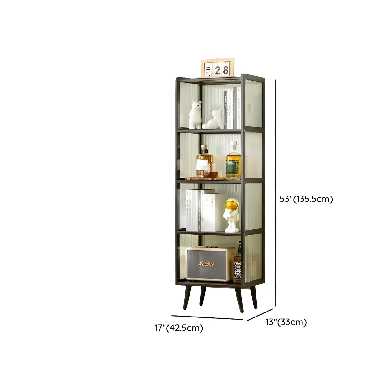 Black Bamboo Rectangular Tall Curio Display Cabinet
