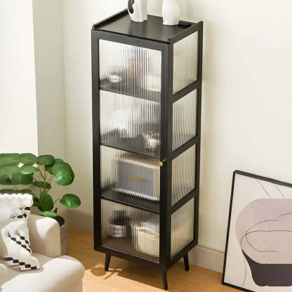 Black Bamboo Rectangular Tall Curio Display Cabinet — Door Included