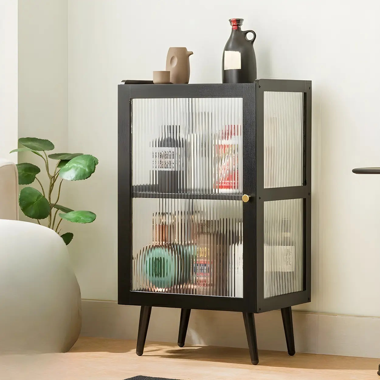 Black Bamboo Rectangular Tall Curio Display Cabinet — Door Not Included