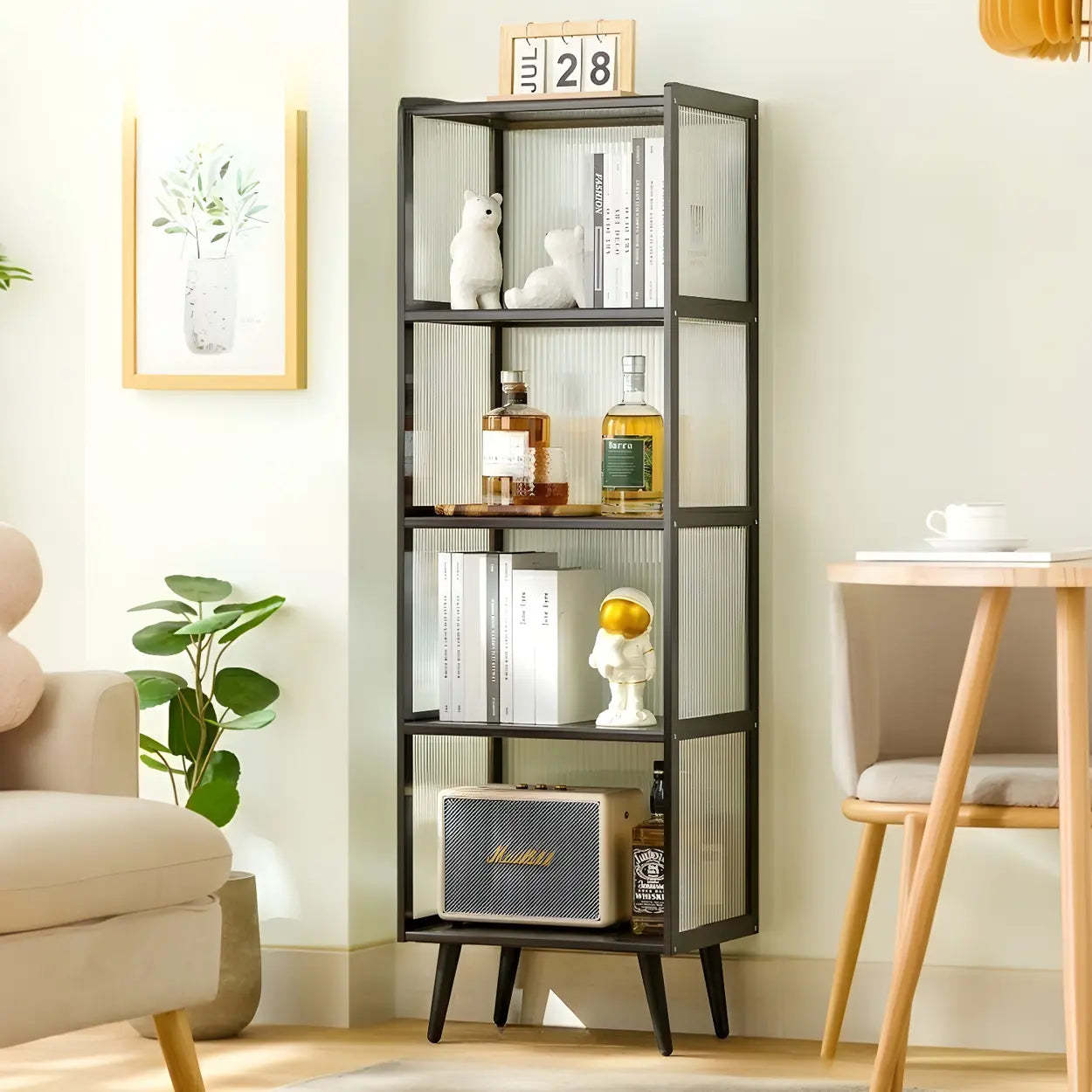 Black Bamboo Rectangular Tall Curio Display Cabinet