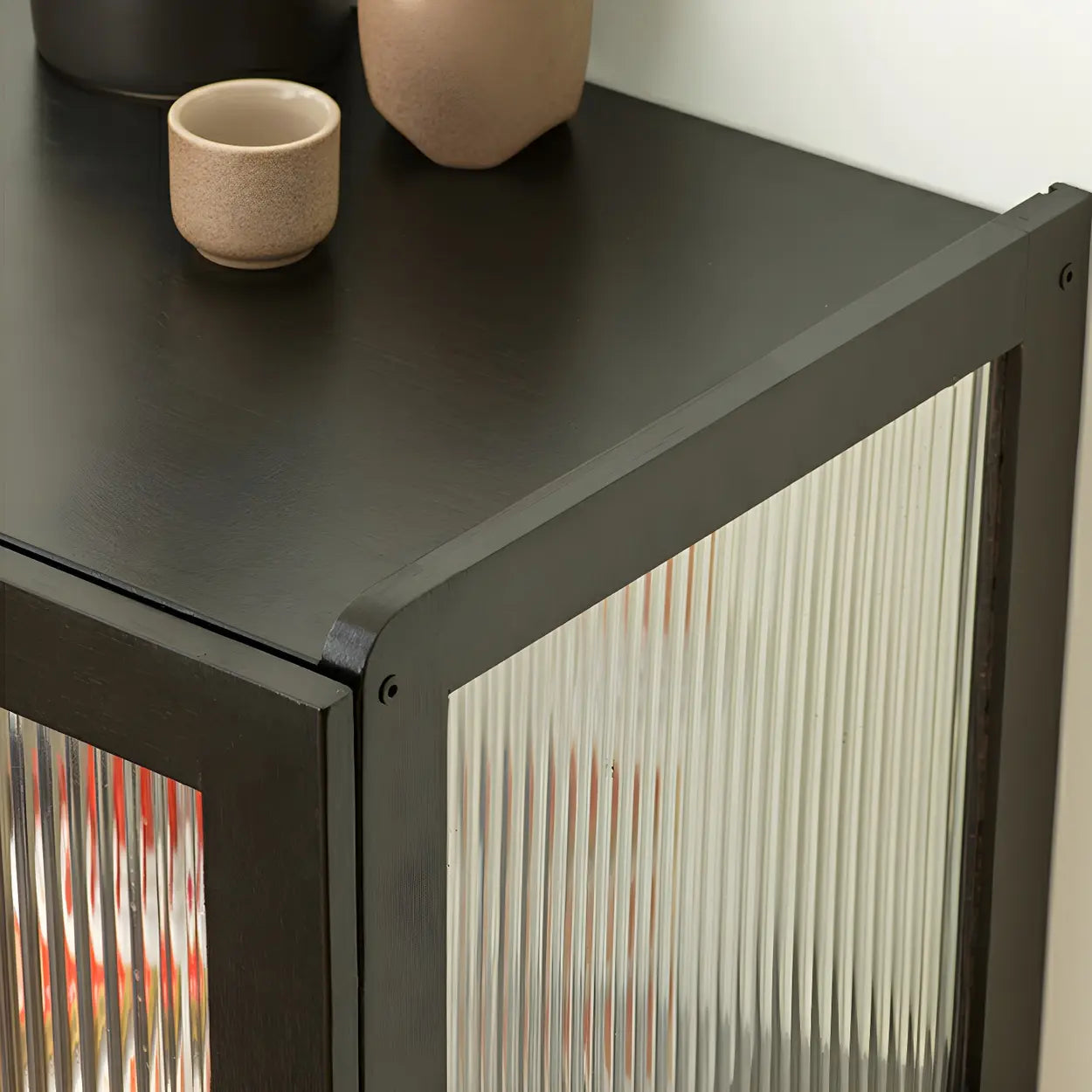Black Bamboo Rectangular Tall Curio Display Cabinet