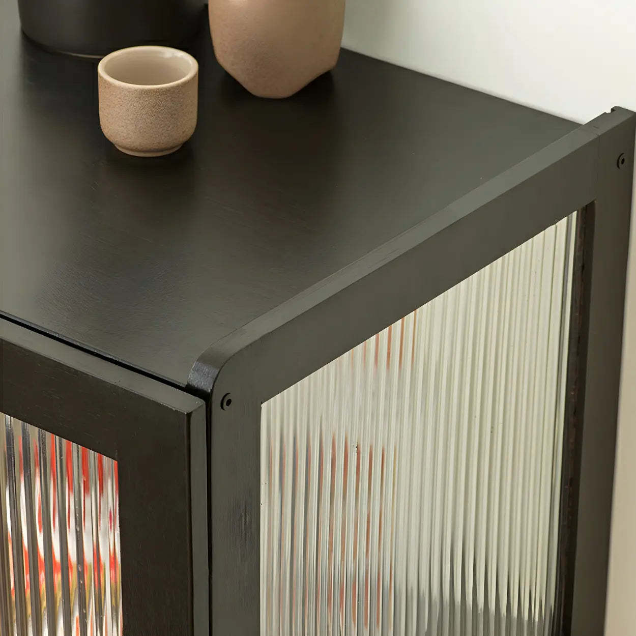 Black Bamboo Rectangular Tall Curio Display Cabinet