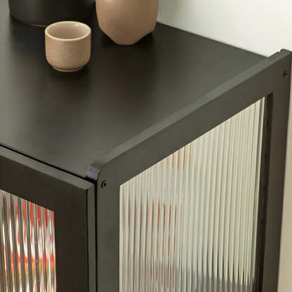 Black Bamboo Rectangular Tall Curio Display Cabinet