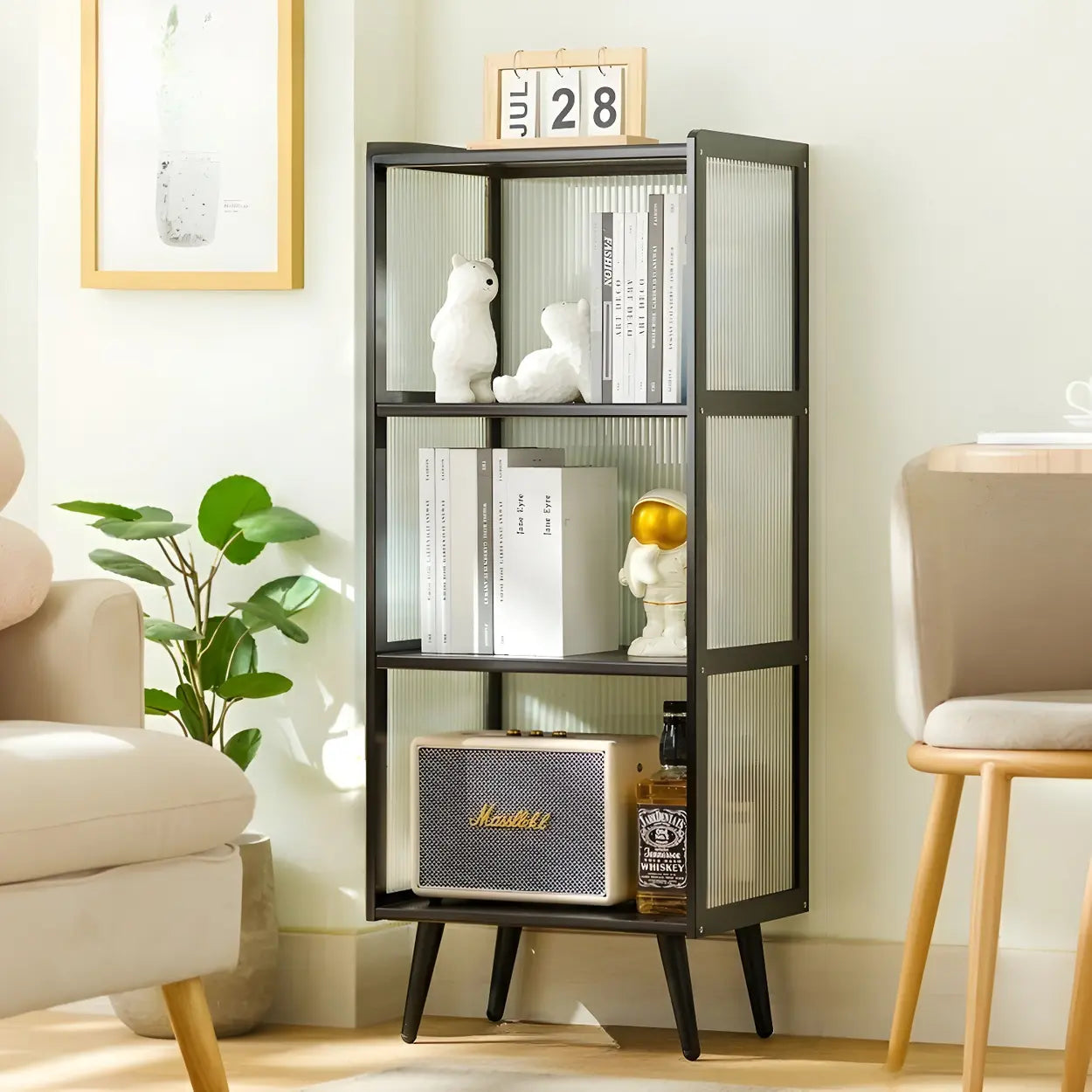 Black Bamboo Rectangular Tall Curio Display Cabinet