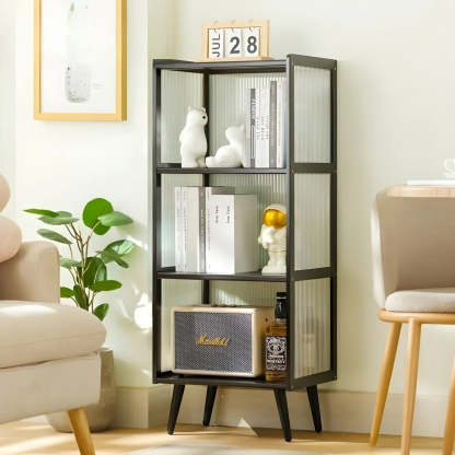 Black Bamboo Rectangular Tall Curio Display Cabinet