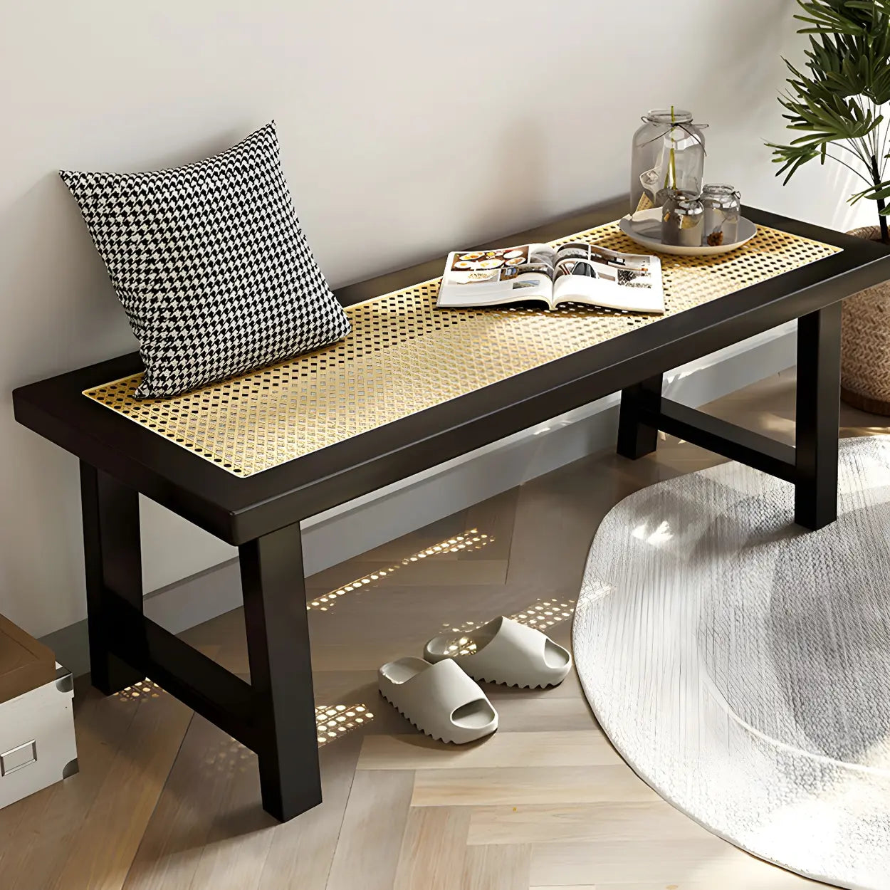 Black Bedroom Bench with Shoe Storage