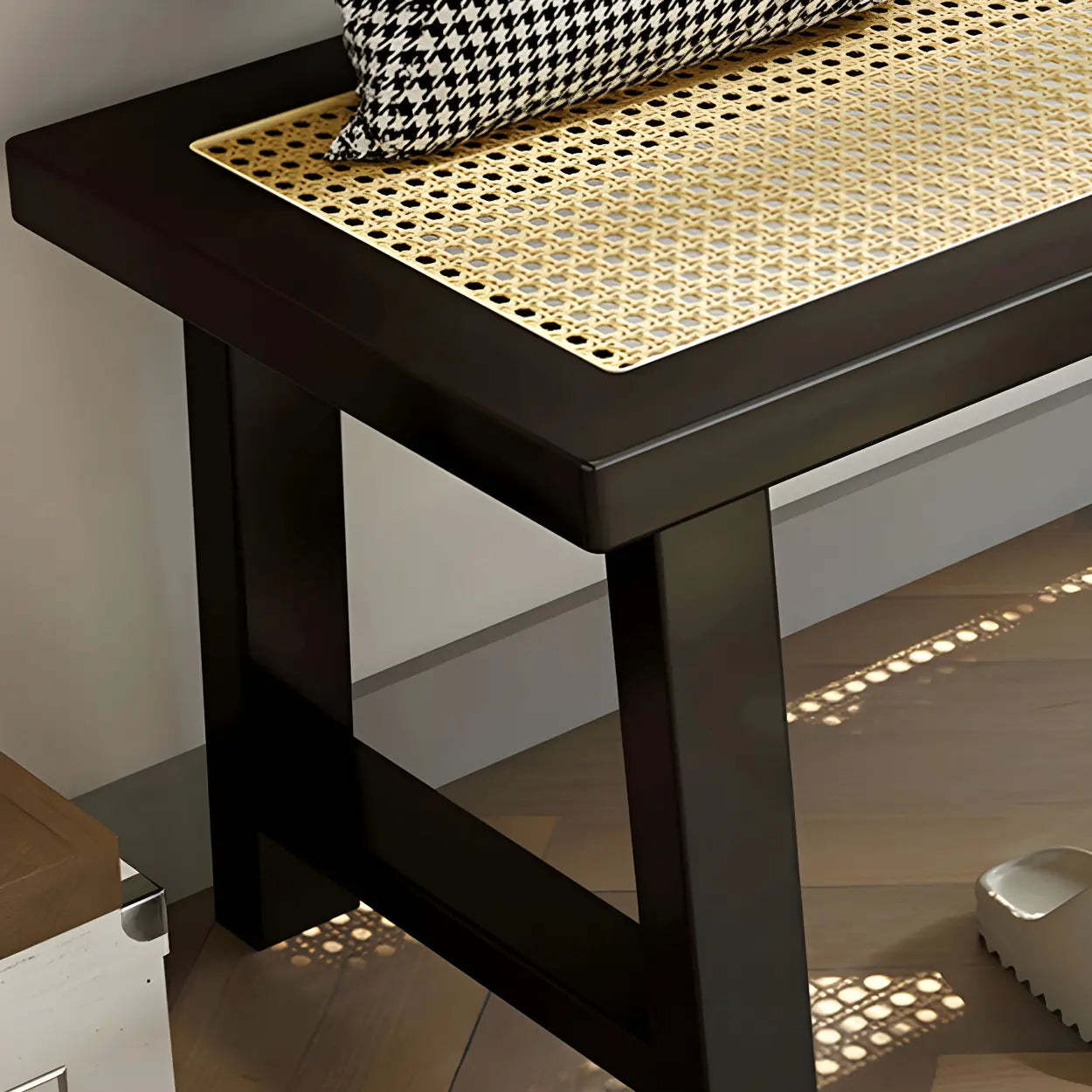 Black Bedroom Bench with Shoe Storage — White (Metal & Wood) / Storage Included