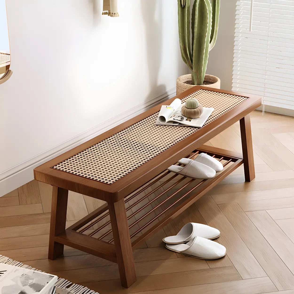 Black Bedroom Bench with Shoe Storage — White (Metal & Wood) / Storage Included