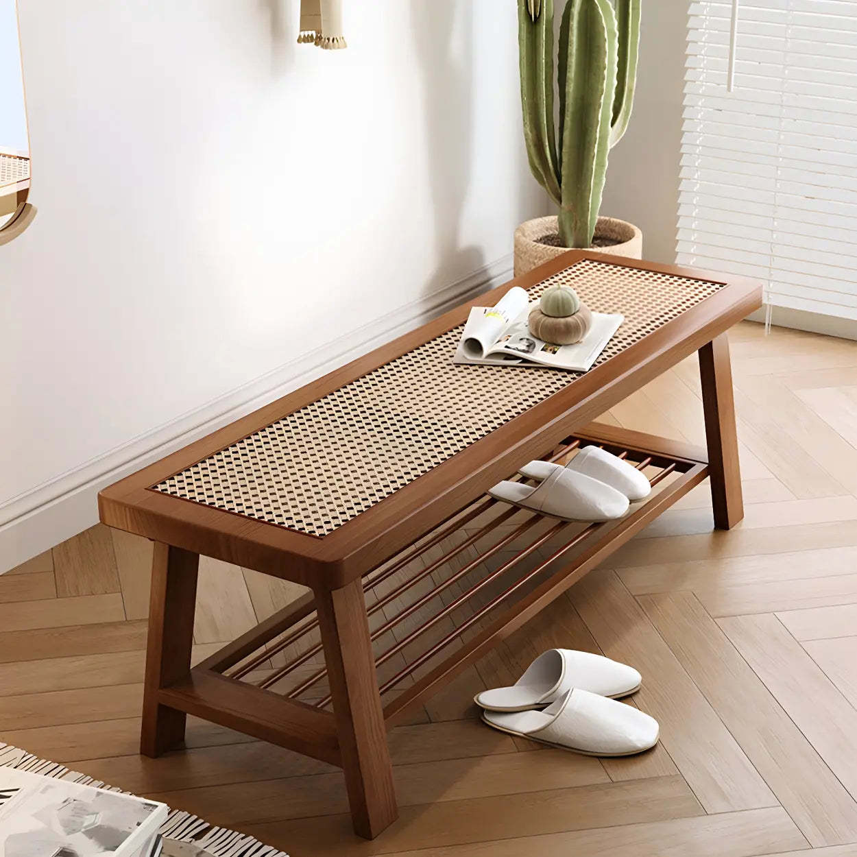Black Bedroom Bench with Shoe Storage — White (Metal & Wood) / Storage Included